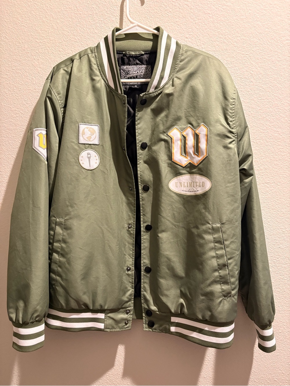 Olive Green Varsity Jacket - Men's Casual Bomber